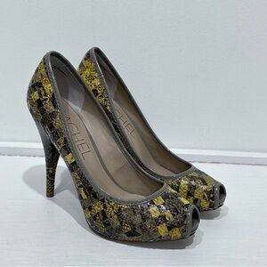 Rachel Roy Women’s Yellow Taupe Peep‎ Toe Pumps Size 6.5